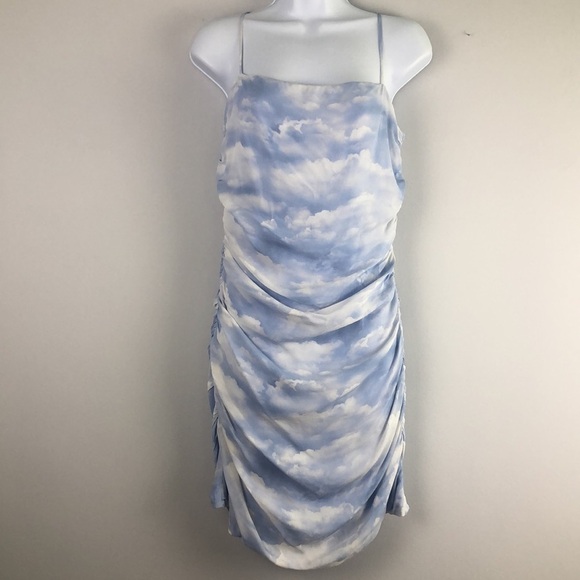 WeWoreWhat Ronnie in Clouds Powder Blue Ruched Lined Revolve Bodycon Mini Dress - Picture 2 of 16